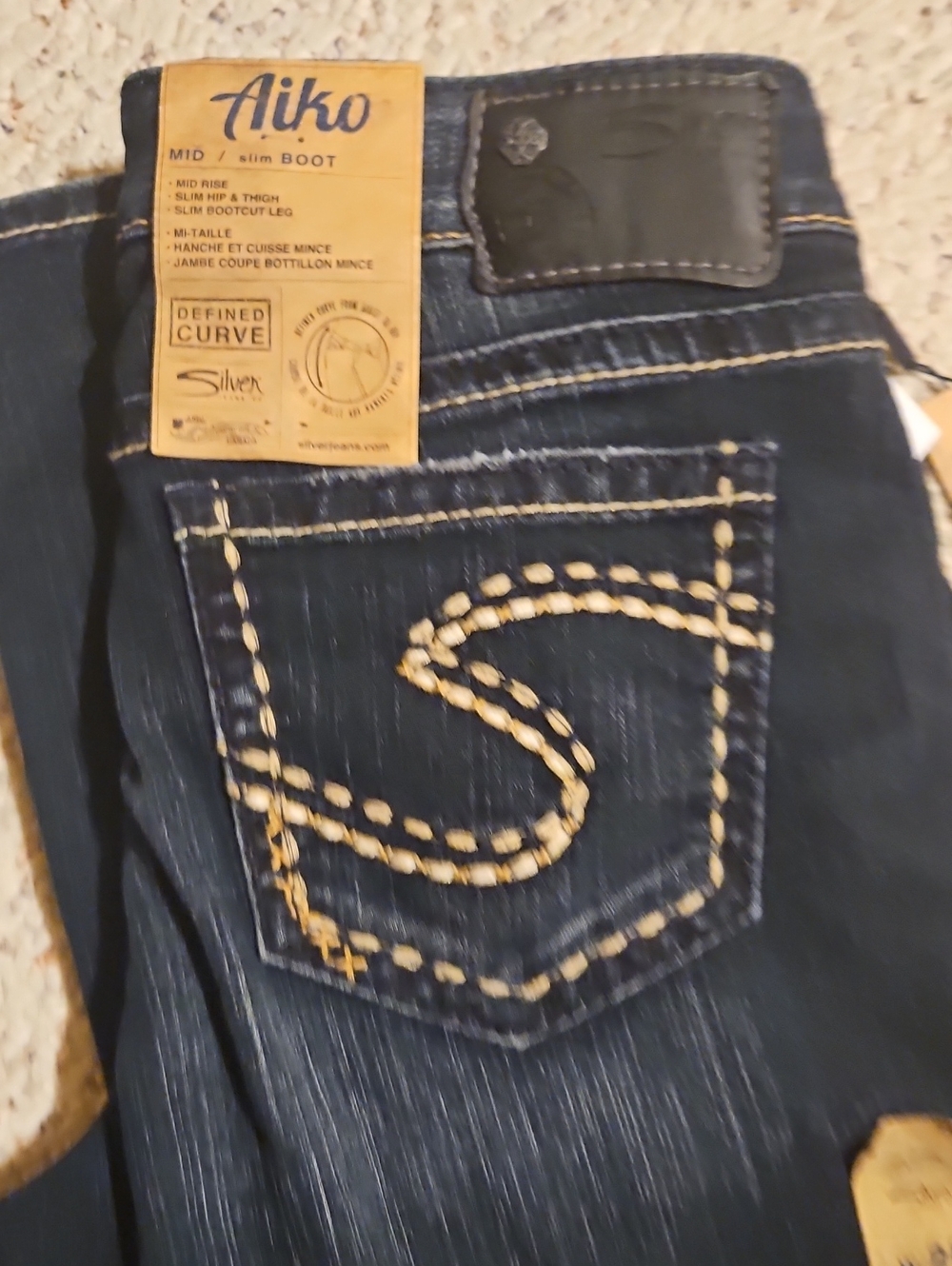 Silver Aiko Women's Bootcut Jeans in Dark Blue with Contrast Stitching